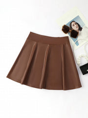 Solid High Waist Mini Skirt Sexy Skater Skirt Women's Clothing