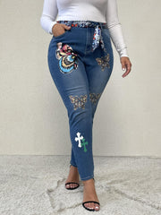 Y2K Jeans Women's Plus Butterfly Print Washed Skinny Jeans