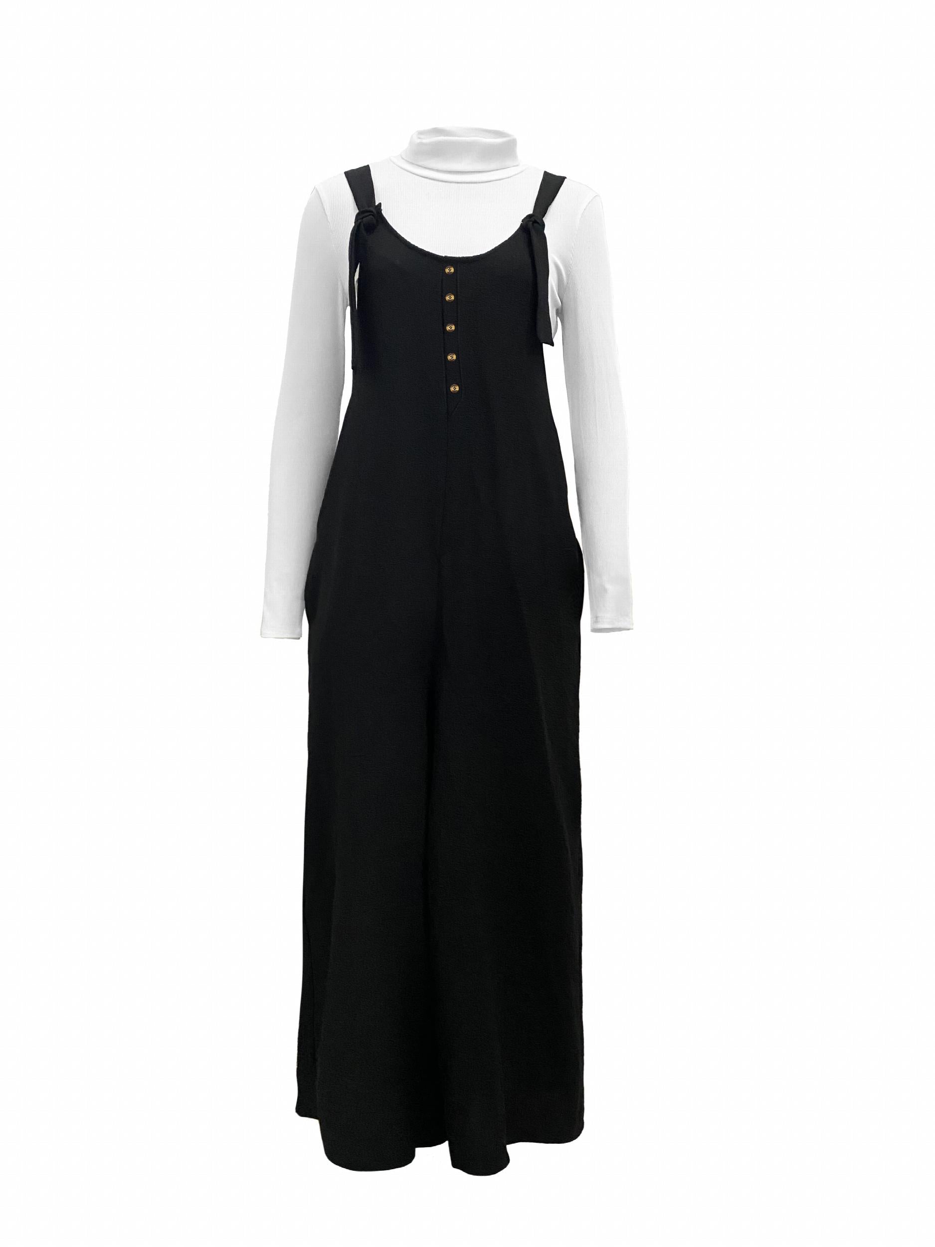 Casual Knit Top & Wide Leg Jumpsuit Women's Outfit