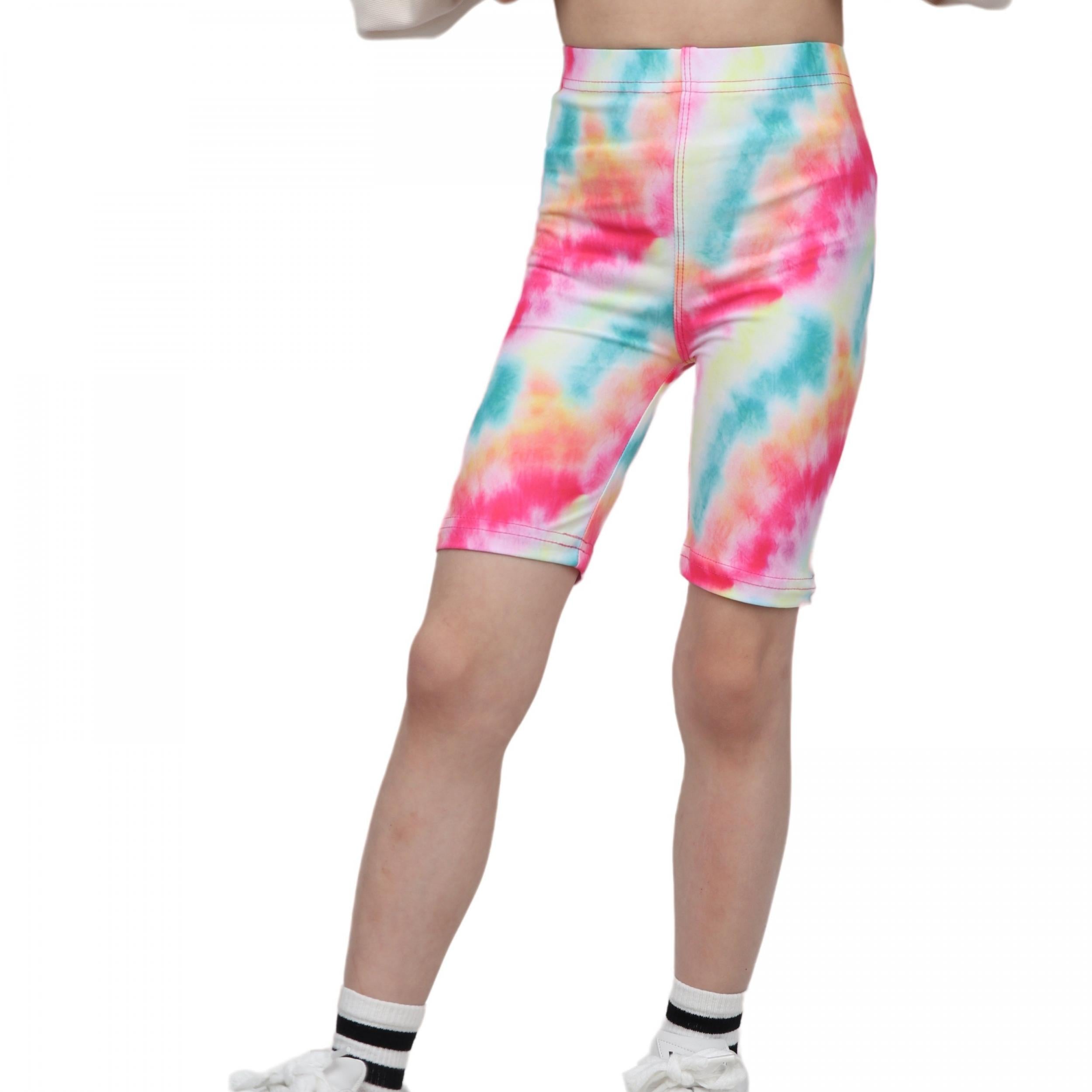 Girls Tie Dye Stretch Soft Leggings Elastic Waist Athletic Tight Slim Shorts