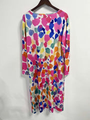 Print Long Sleeve Round Neck Dress