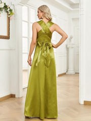 Cross Tied Bridesmaid Dress Cinched Waist Tank Dress For Wedding