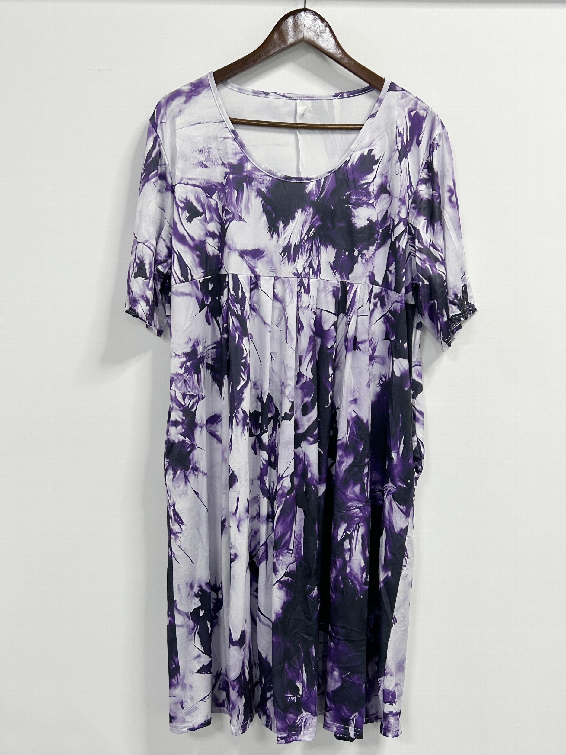 Tie Dye Short Sleeve Casual Dress with Pockets