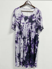 Tie Dye Short Sleeve Casual Dress with Pockets
