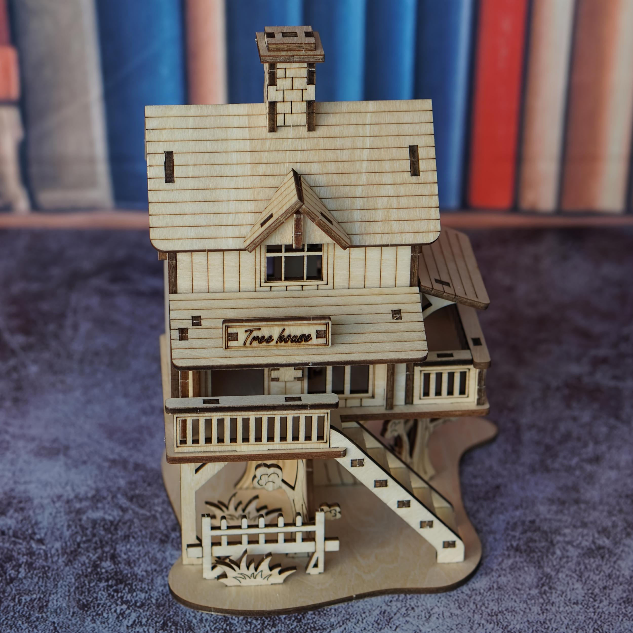 Wooden Forest Cabin 3D Puzzle Kit Yellow