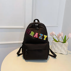Colorful Plush Letter Patch Backpack Nylon Travel Daypack