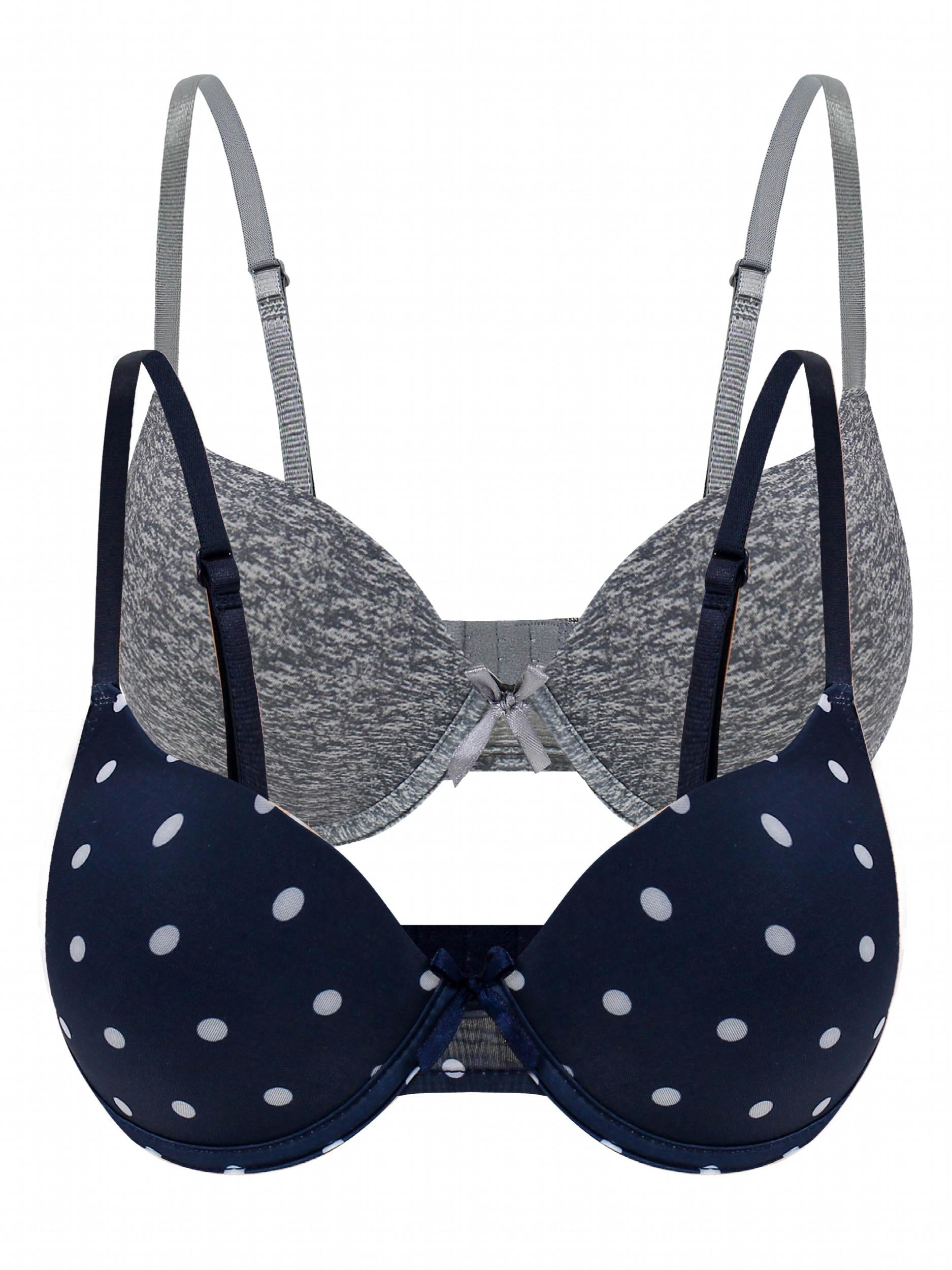 2pcs Polka Dot & Solid Push Up Bras Comfy & Breathable Women's Lingerie