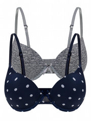2pcs Polka Dot & Solid Push Up Bras Comfy & Breathable Women's Lingerie