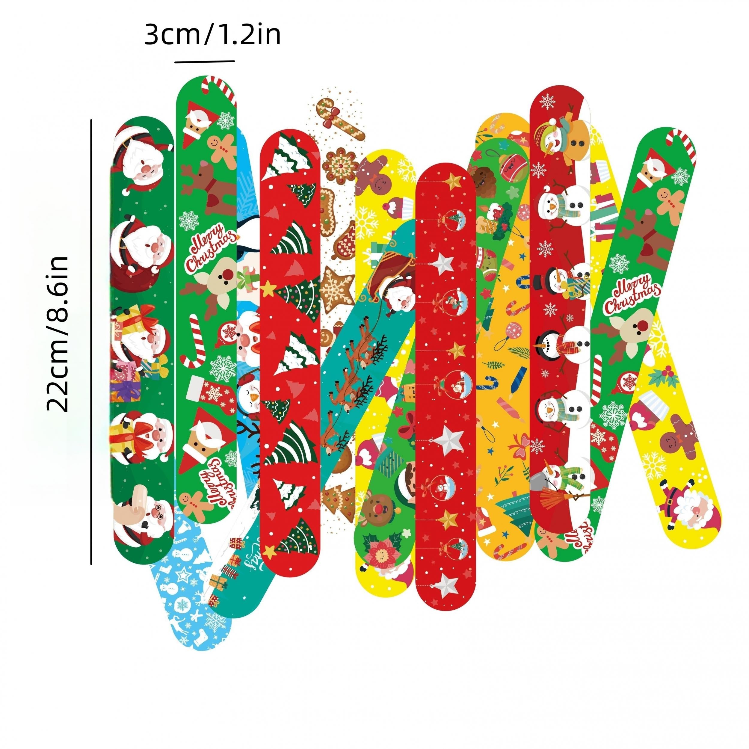 12pcs Christmas Snap Bracelets Santa Snowflake Reindeer Snowman Wristband