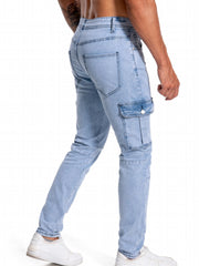 Slim Fit Biker Jeans Men's Street Style Stretch Denim Pants