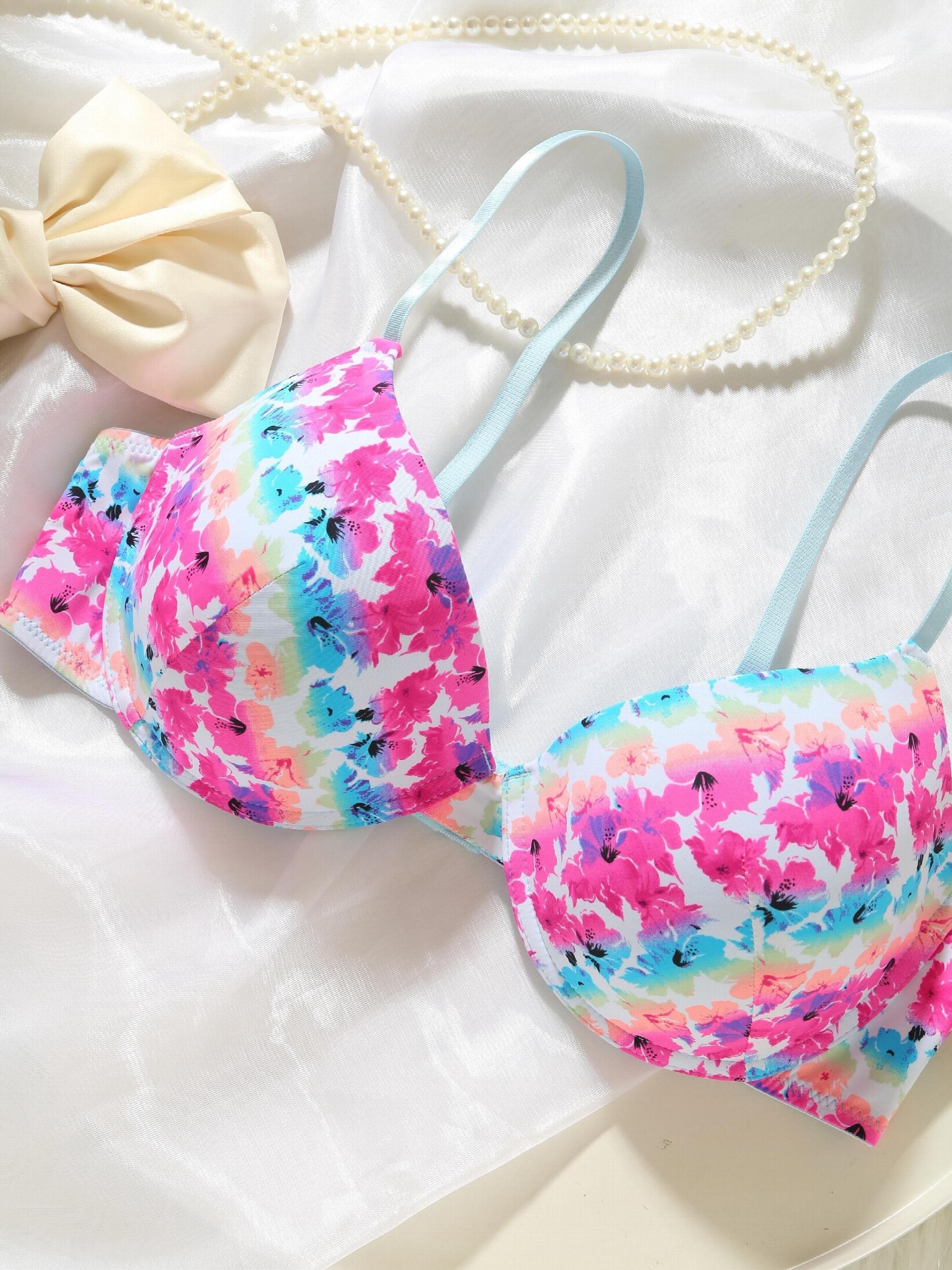 Floral Tie Dye Push Up Bra Full Coverage