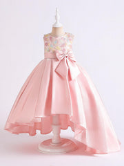Girls High Low Ball Gown Dress Gradient Hearts Bow Waist Sleeveless