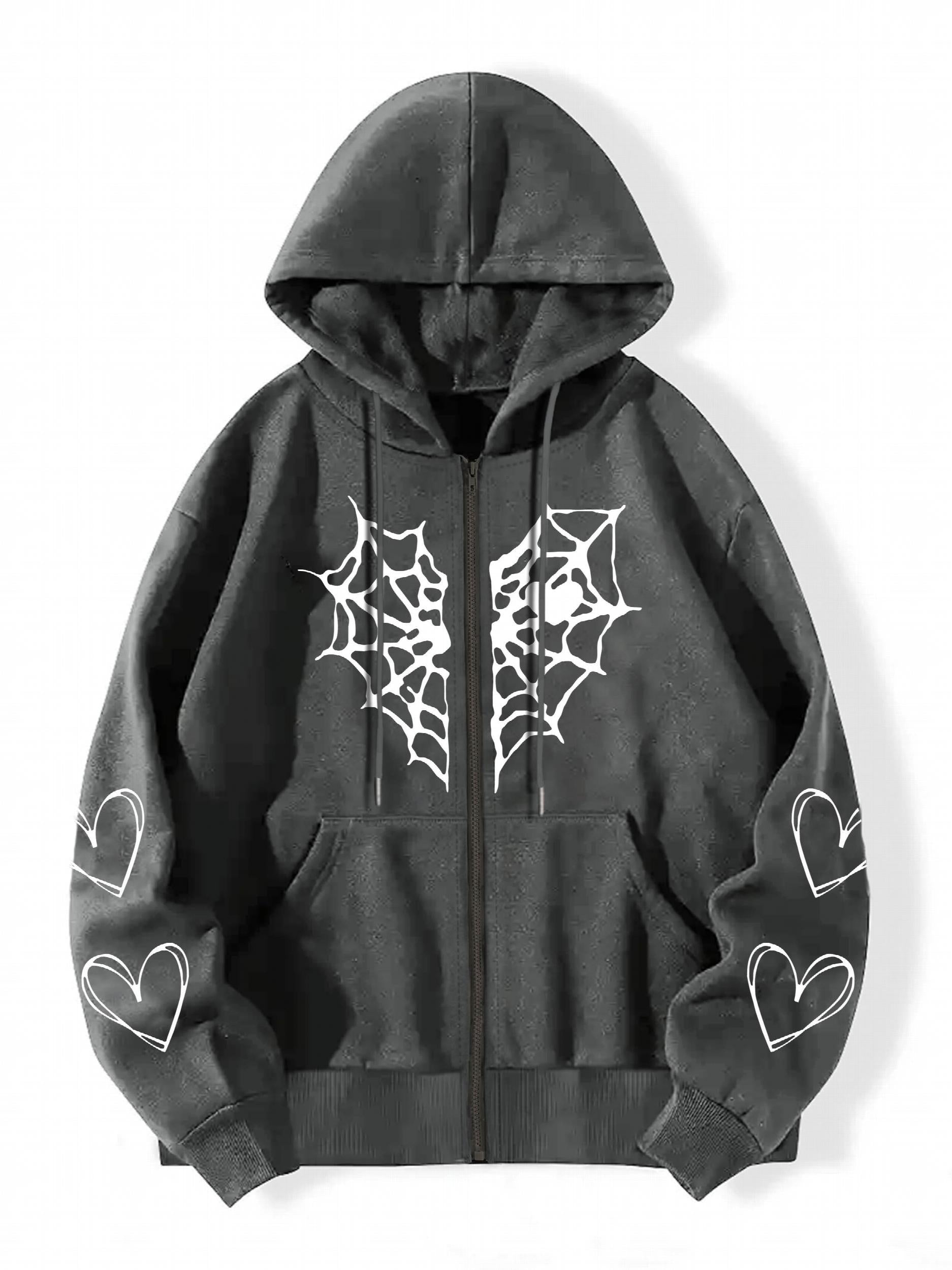 Halloween Heart Graphic Hooded Sports Sweatshirt Zipper Up Long Sleeve Hoodie