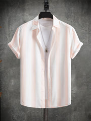 Casual Stripe Print Men's Short Sleeve Lapel Shirt