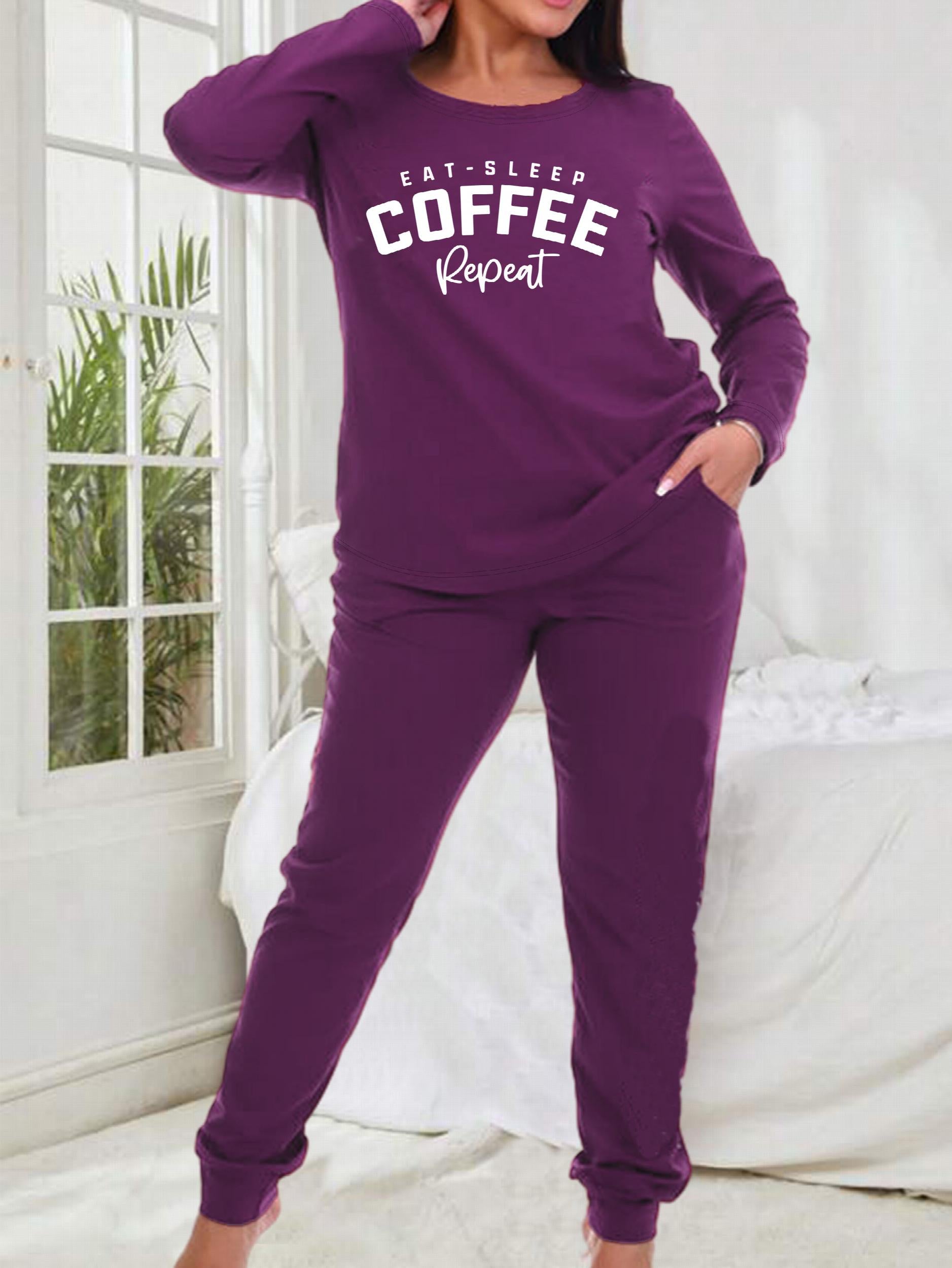 Pajamas Set Women's Plus Letter Graphic Tee & Pants Lounge 2 Piece Set