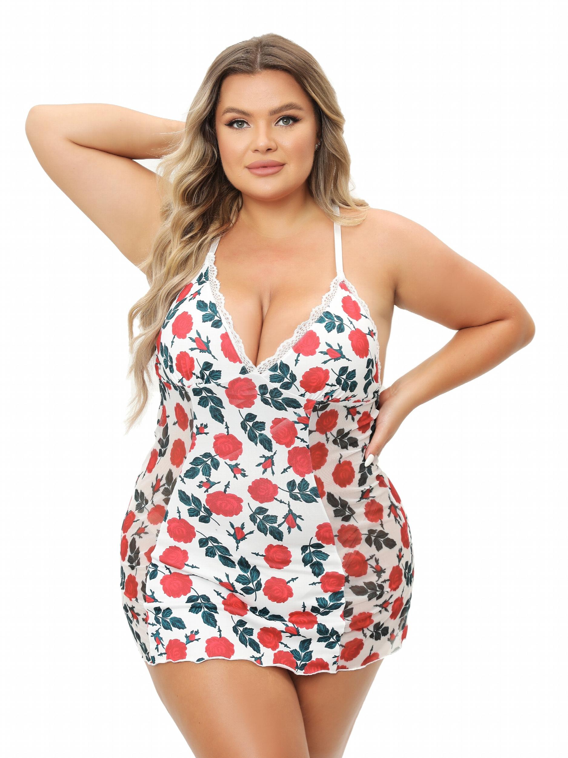 Sexy Floral Print Lace Trim Bodycon Chemise