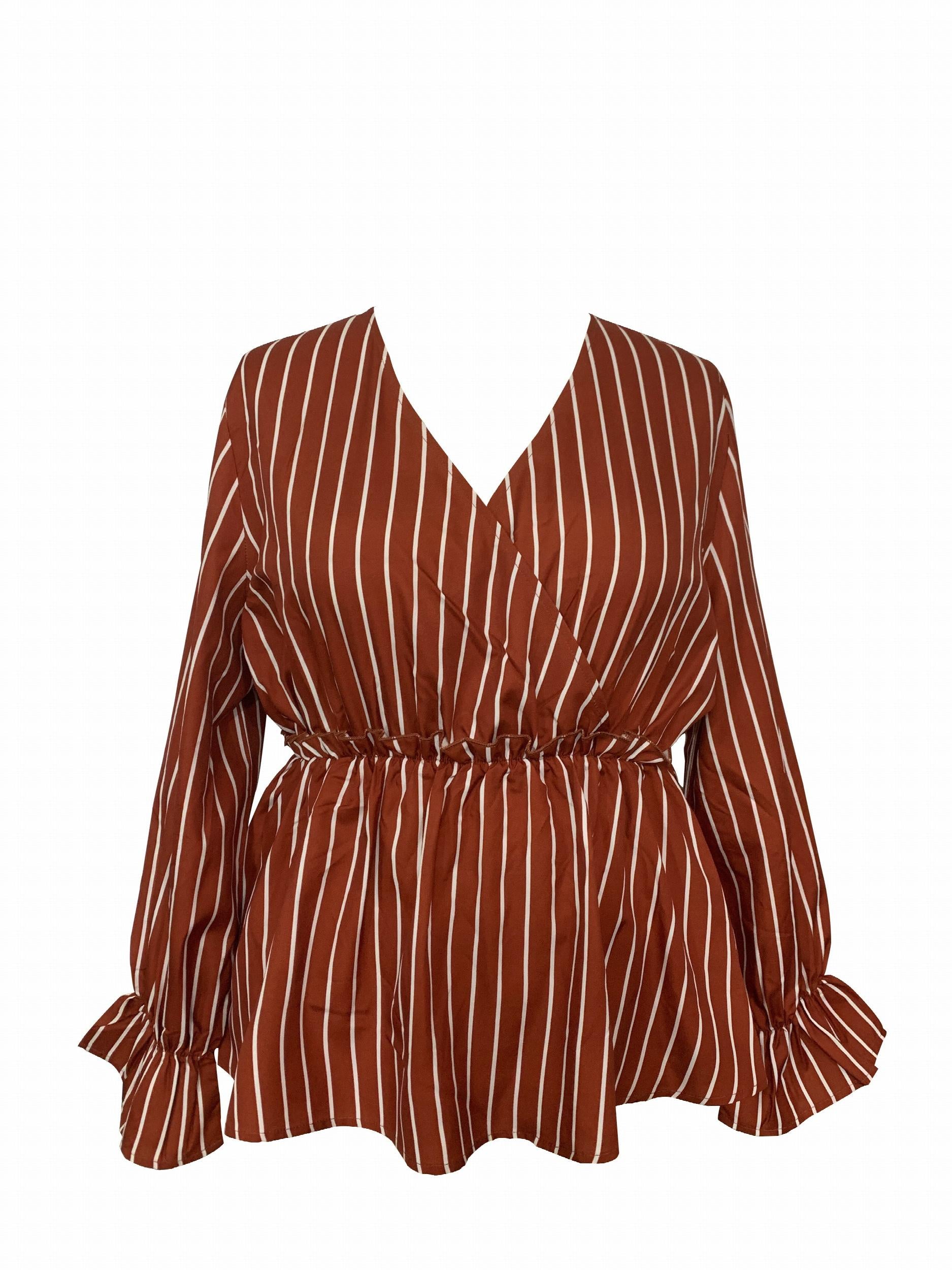 Stripe Print Lantern Sleeve Top