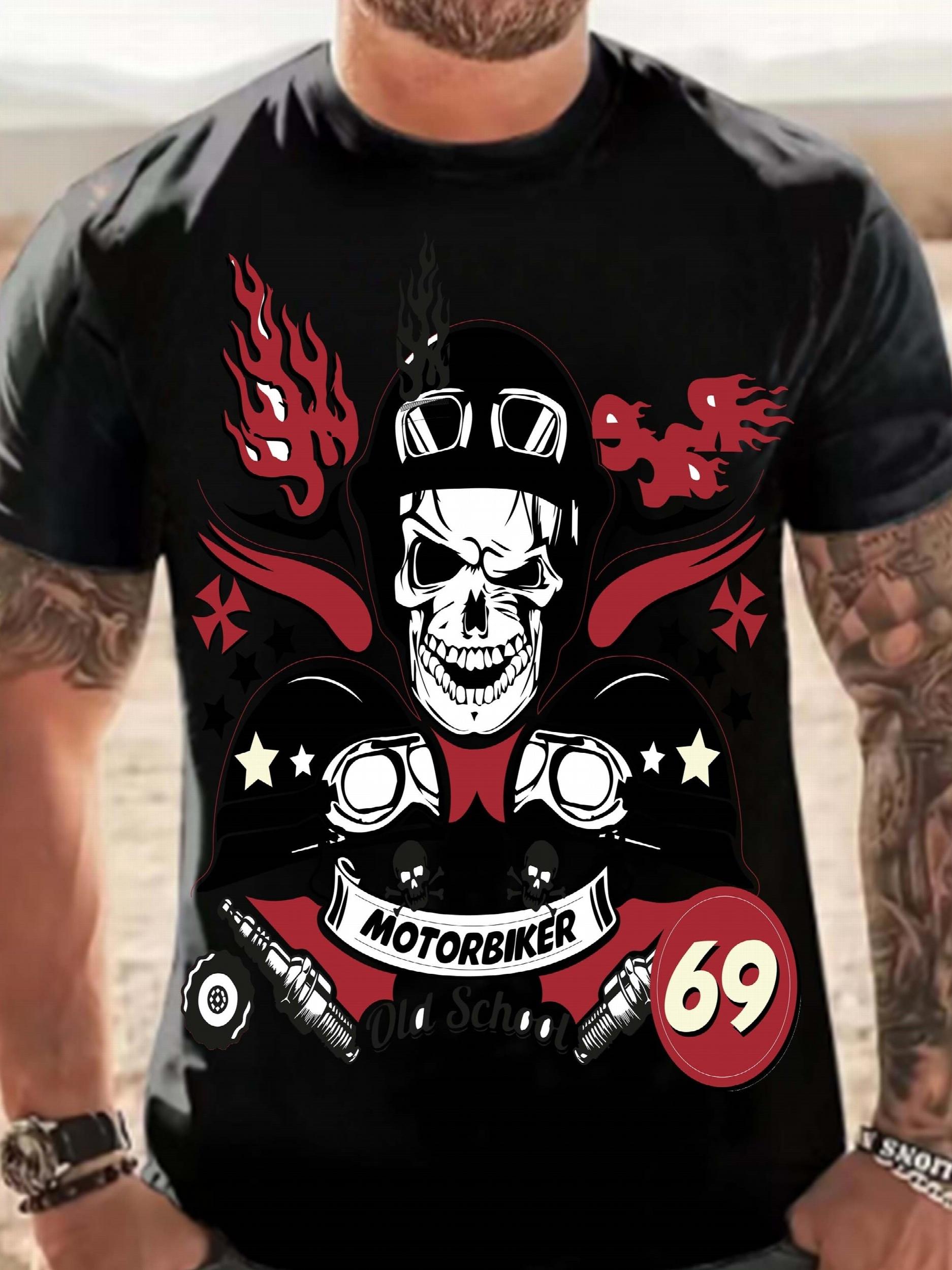 Men's Skeleton Biker Novel T Shirt 3D Print Tee