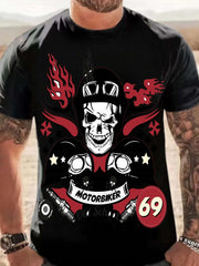 Men's Skeleton Biker Novel T Shirt 3D Print Tee