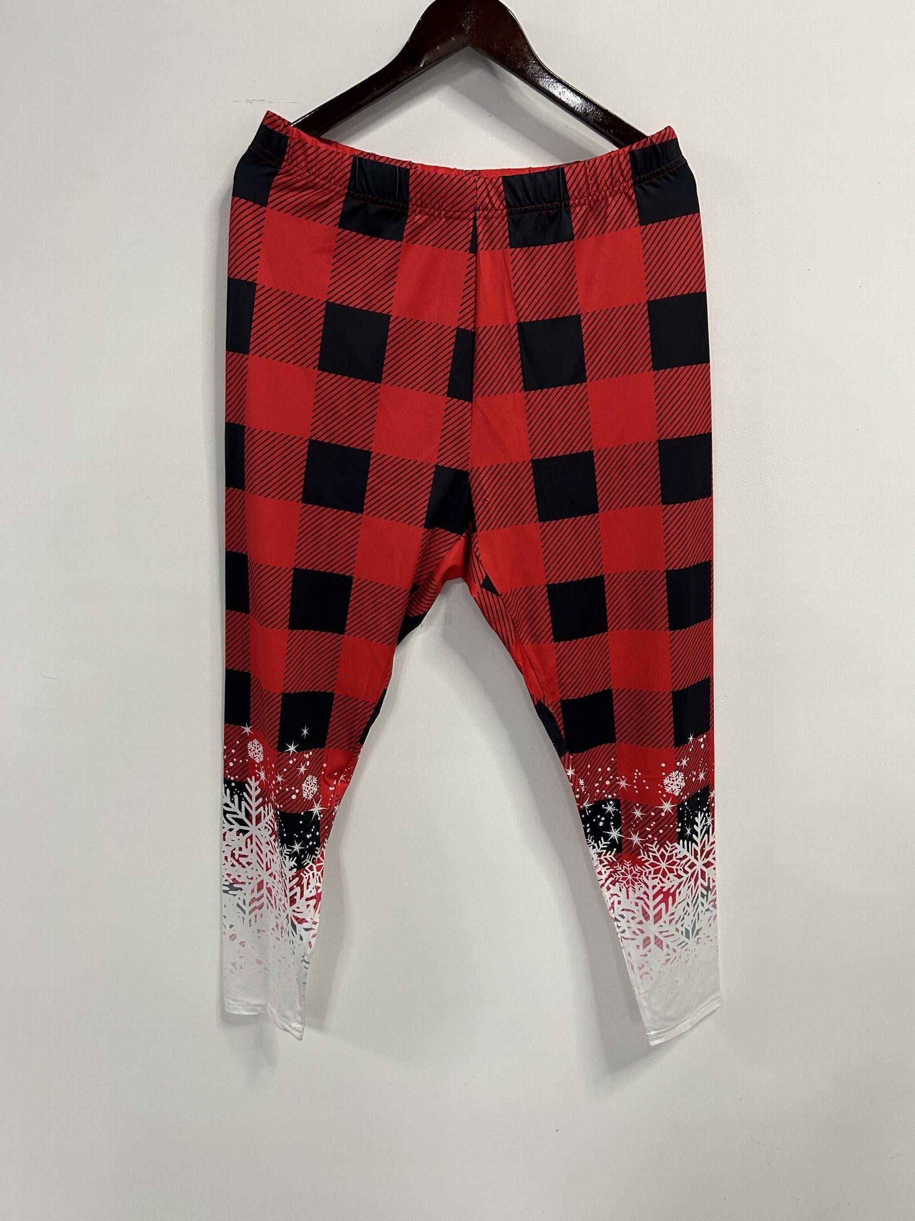 Christmas Leggings Women's Snowflake & Plaid Print Leggings