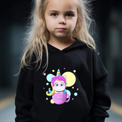 Girls Unicorn Pattern Hoodie Sweatshirt & Solid Sweatpants Set