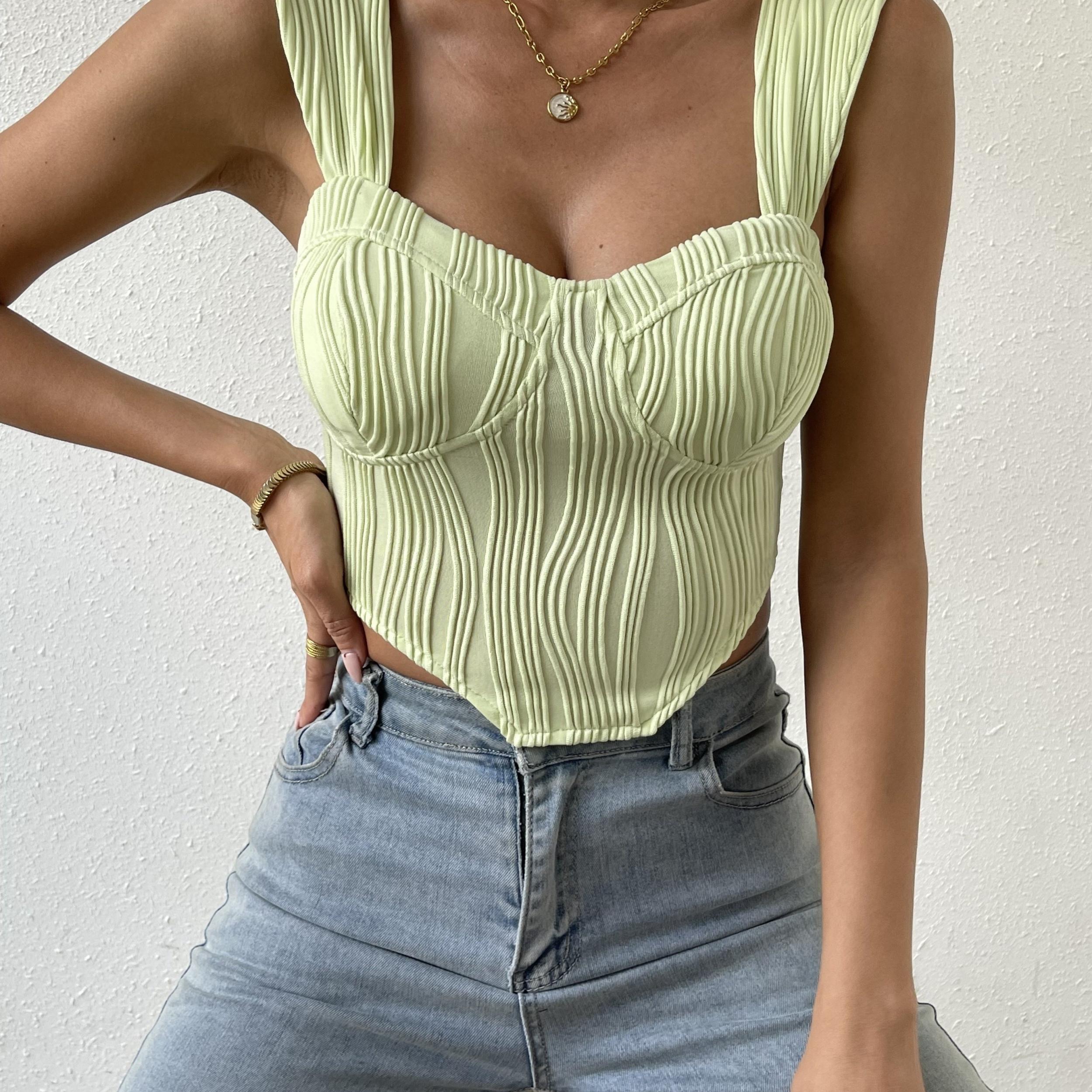 Striped Corset Top Wide Strap Summer Sleeveless Top