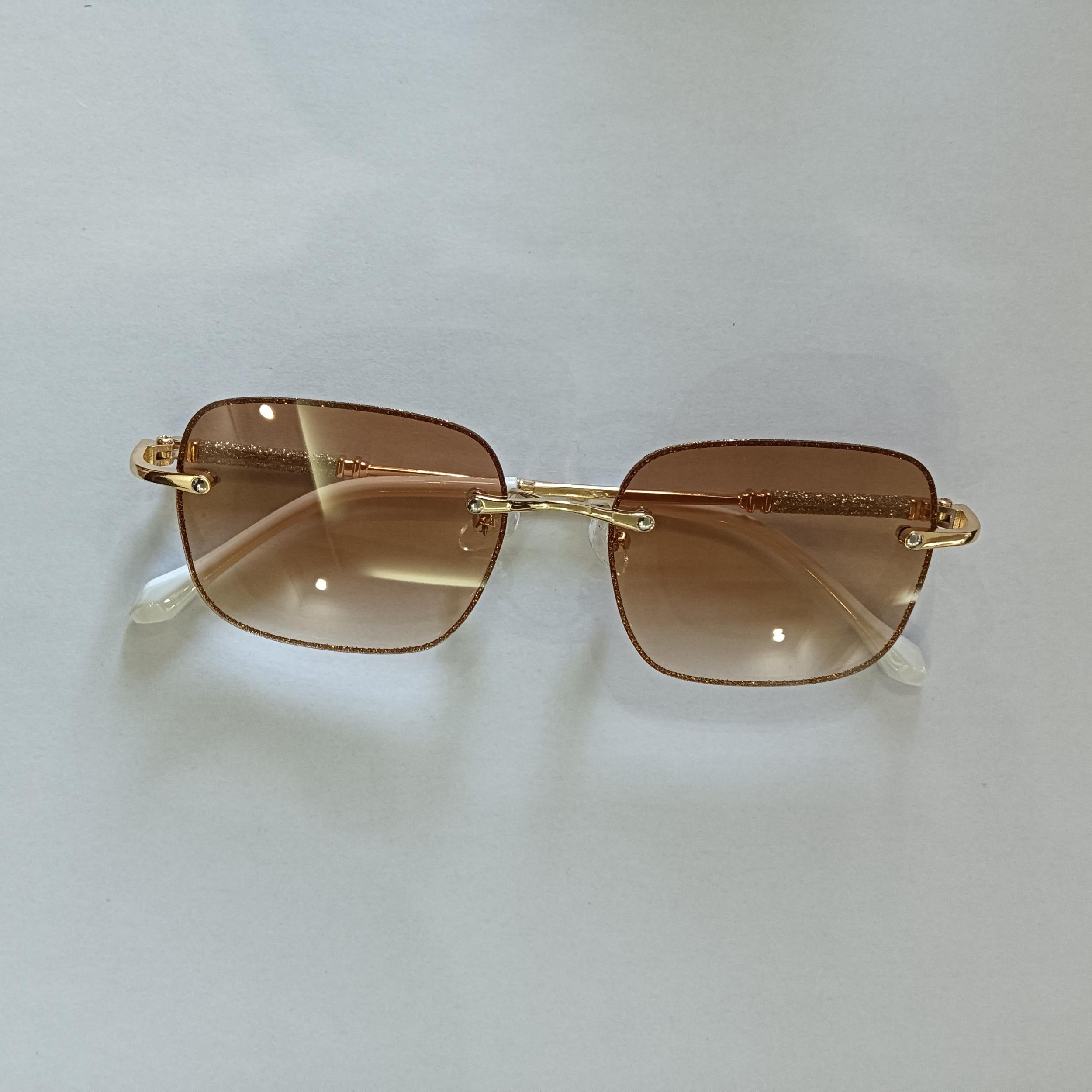 Glitter Rimless Sunglasses Women Tinted UV400 Sun Shades With Case