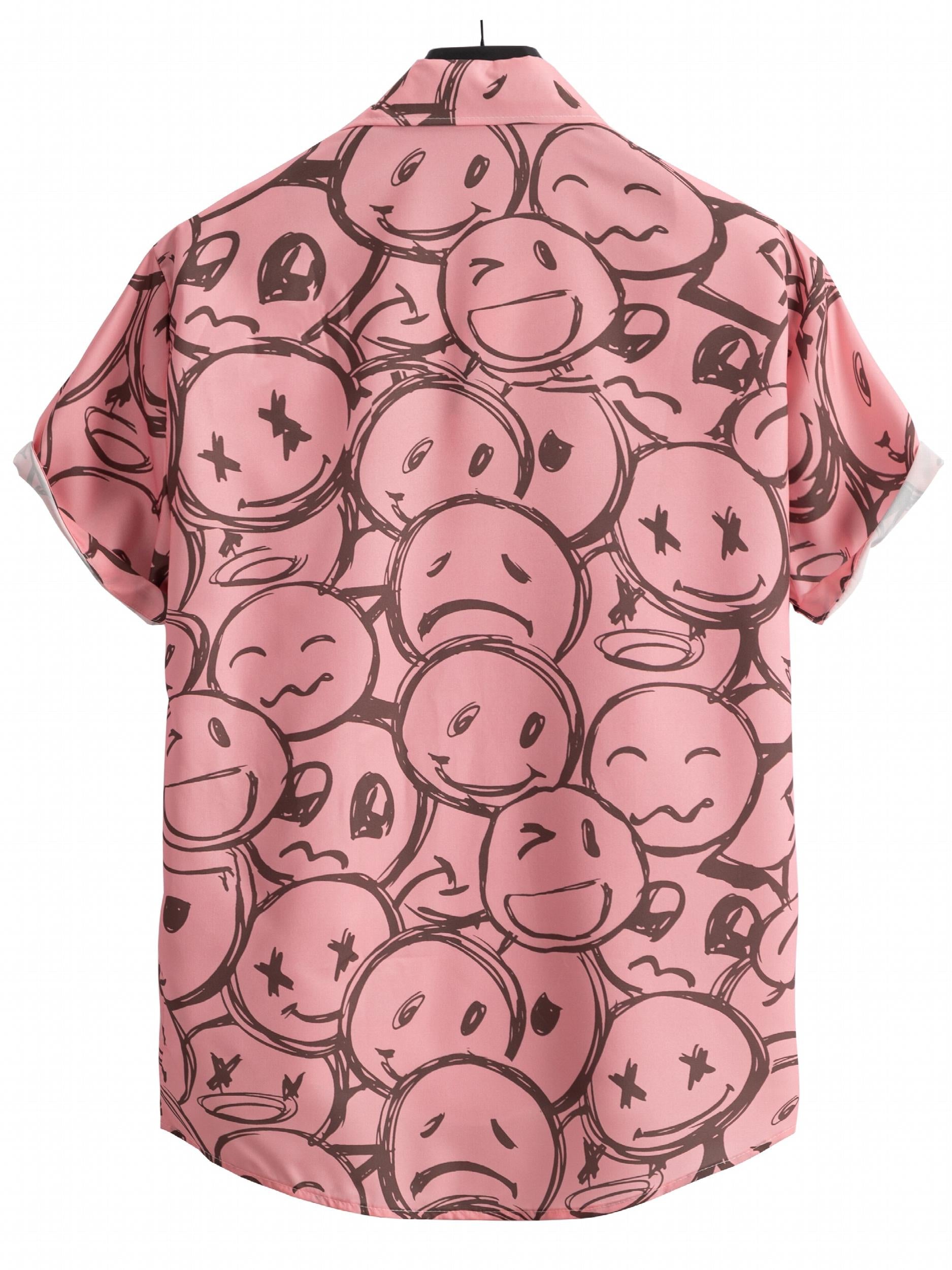 Cartoon Face Print Men's Casual Short Sleeve Shirt