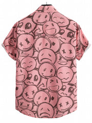 Cartoon Face Print Men's Casual Short Sleeve Shirt