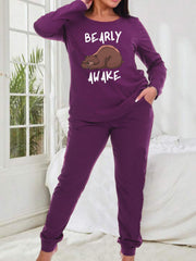Cartoon Bear & Letter Graphic Pajamas Set