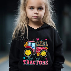 Girls Truck Pattern Hooded Sweatshirt & Solid Sweatpants Set