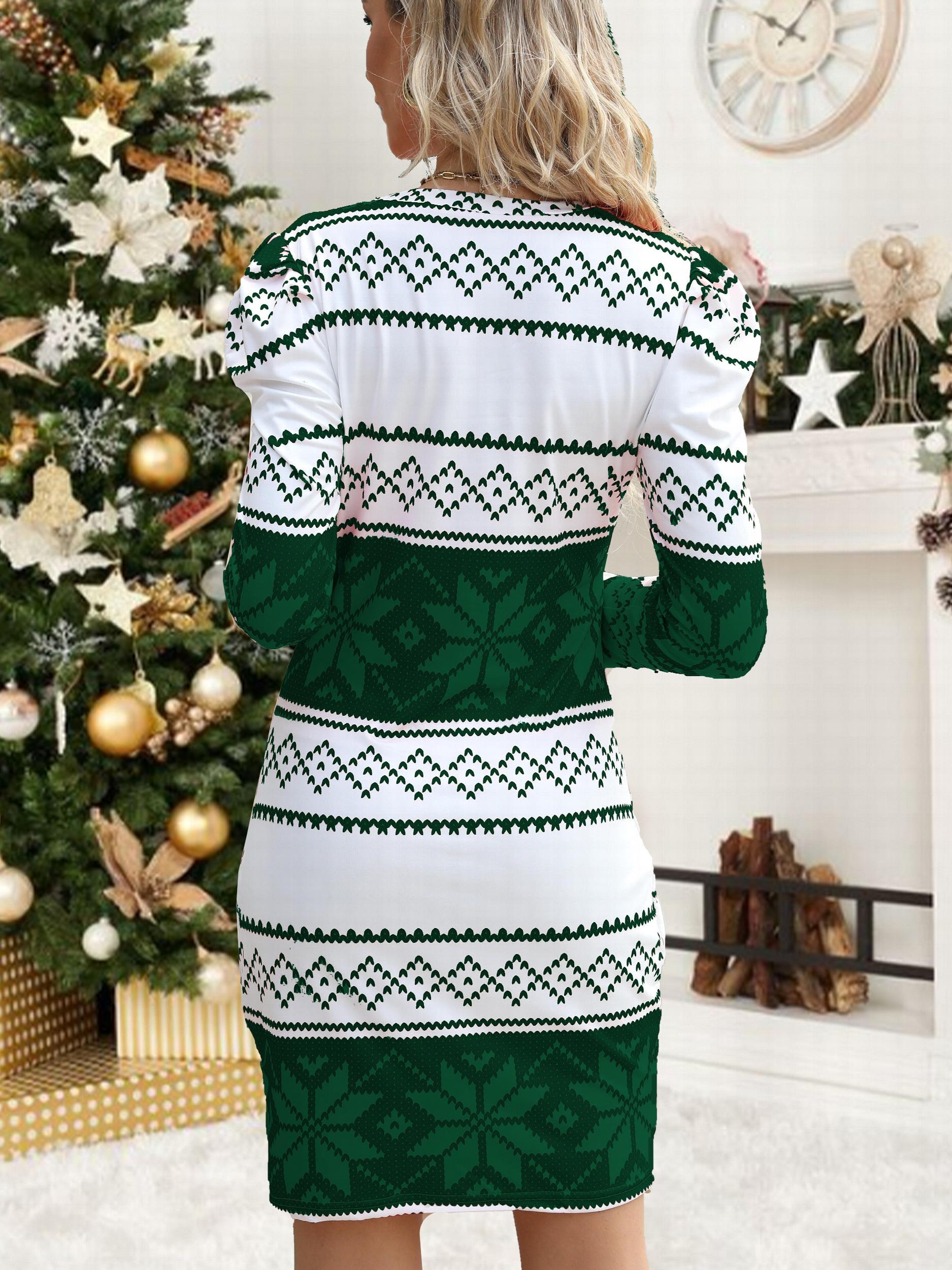 Geometric Pattern Lounge Dress Christmas Comfy Long Sleeve Home Dress