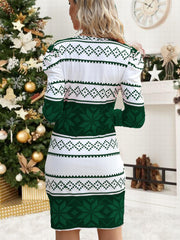 Geometric Pattern Lounge Dress Christmas Comfy Long Sleeve Home Dress