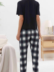 Bear Print Pajama Set Short Sleeve Crew Neck Top & Pants Women's Sleepwear