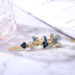 Alloy Flower Edge Clip Retro Style Plant Bangs Clip Rhinestone Clips