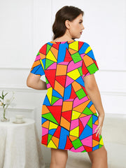 Plus Colorblock Short Sleeve Round Neck Sleep Dress