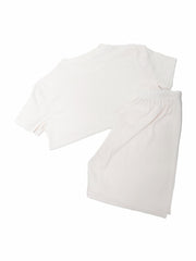 Solid Lounge Set Short Sleeve Crew Neck Top & Elastic Waistband Shorts