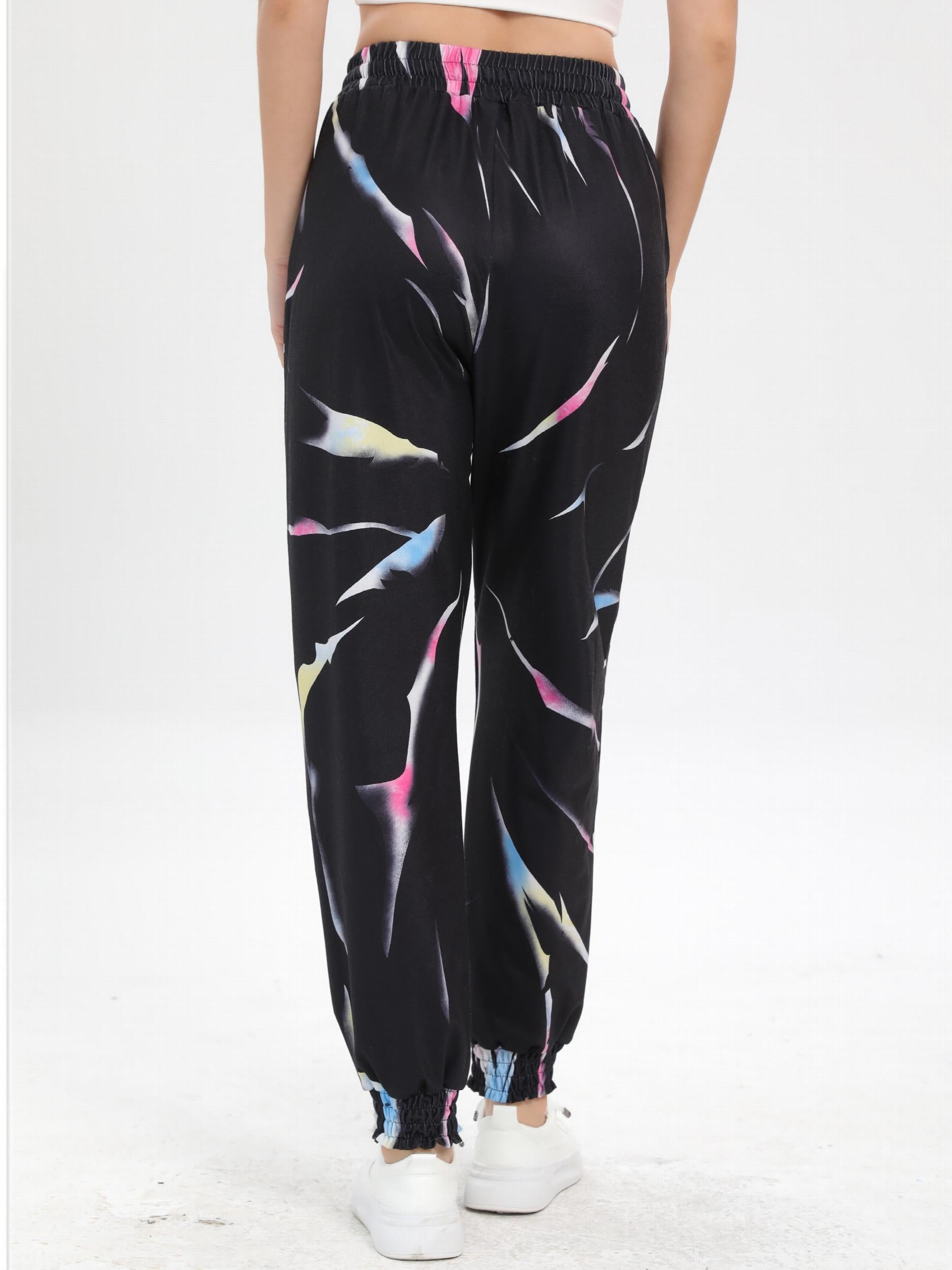 Colorful Print Sports Sweatpants Drawstring Elastic Waist