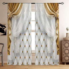 2 Panels Golden Curtain Digital Printed Thickened Curtain
