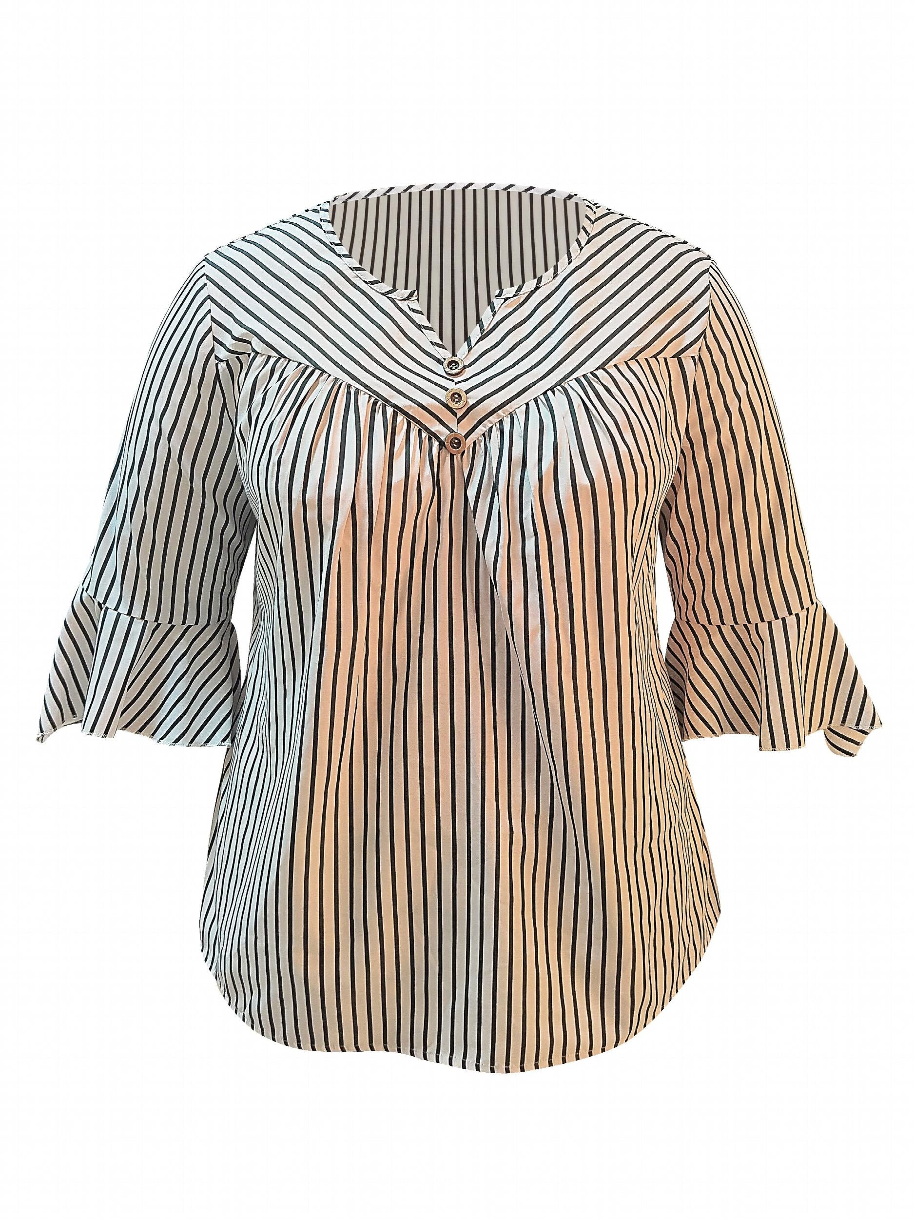 Colorblockstripe Print V Neck Top