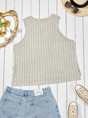 Ribbed Tank Top Solid Color Round Neck Summer Sleeveless Tee