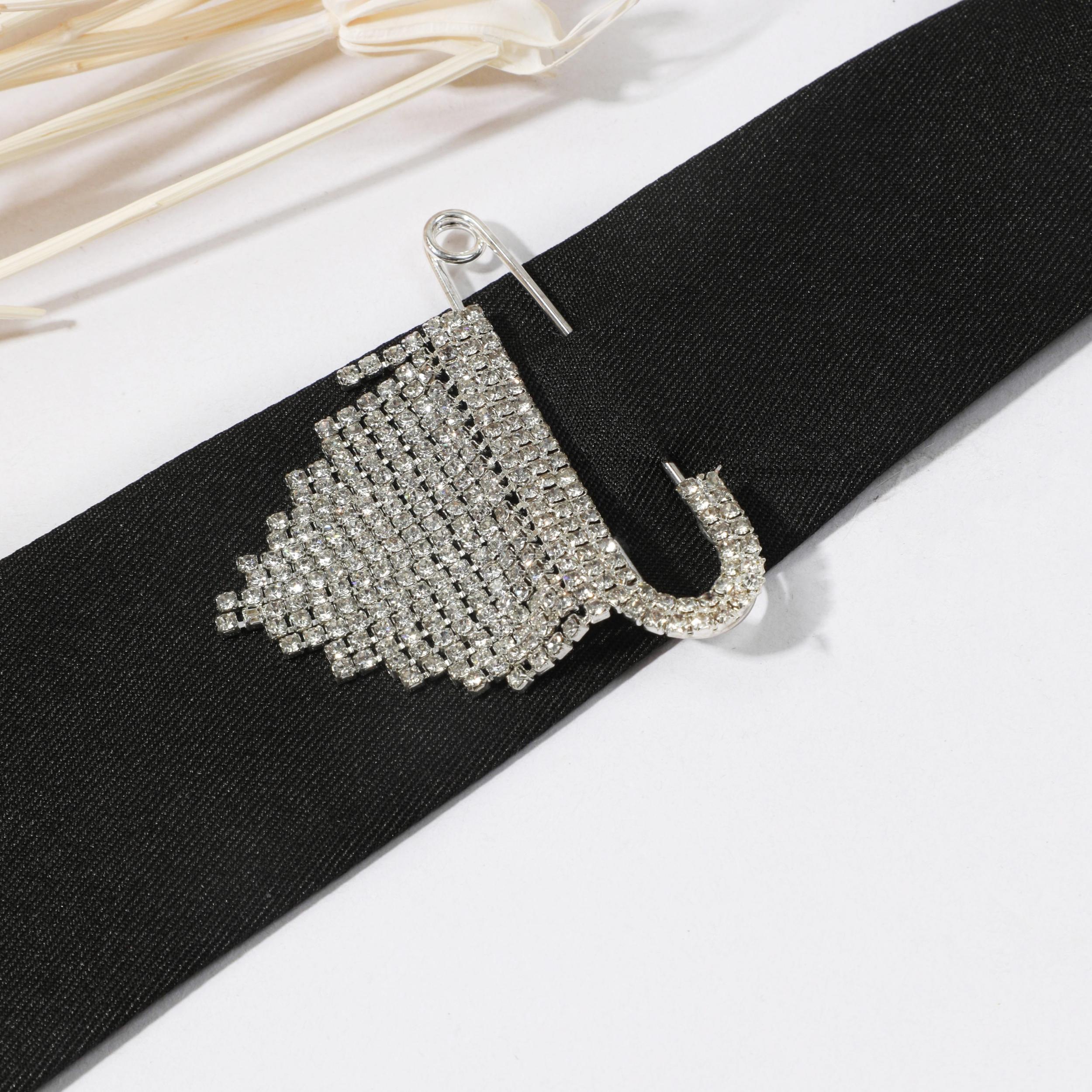 Rhinestone Tassel Brooch Necktie Solid Neck Tie For Shirt Decorative Tie
