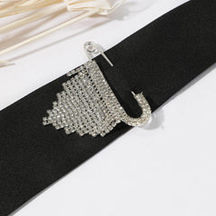 Rhinestone Tassel Brooch Necktie Solid Neck Tie For Shirt Decorative Tie