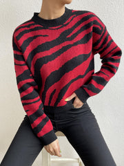 Vintage Jacquard Striped Round Neck Sweater