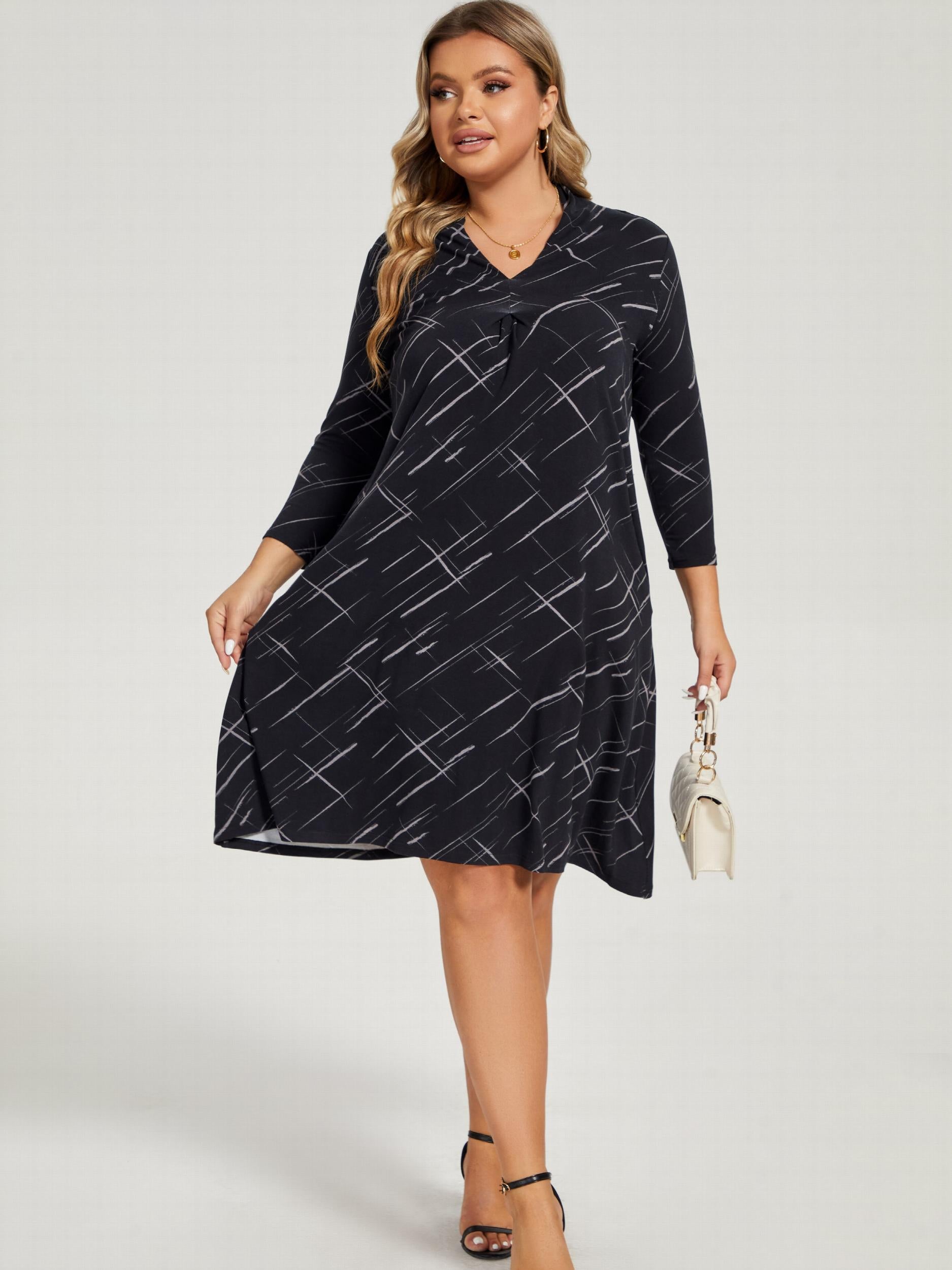 Casual Dress Women's Plus Print Long Sleeve Stretch Dress