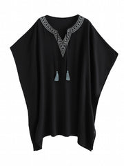 Cover Up Shirt V Neck Tassel Beachwear Loose Fit