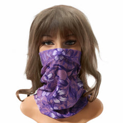 Purple Flower Print Turban Boho Head Wrap Vintage Headband Neck Gaiter