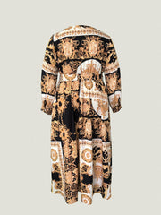 Women's Plus Baroque Print Long Sleeve Maxi Dress