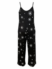 Santa Claus Snowflake Print V Neck Wide Leg Jumpsuit