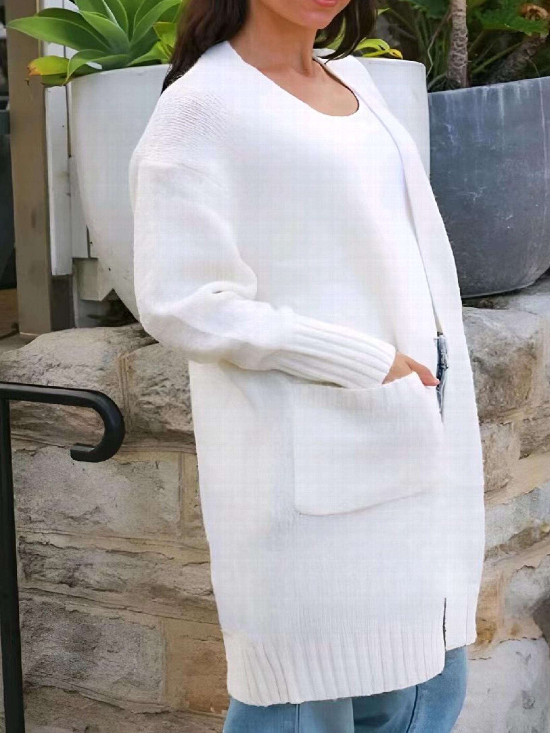 Solid Open Front Cardigan With Pockets